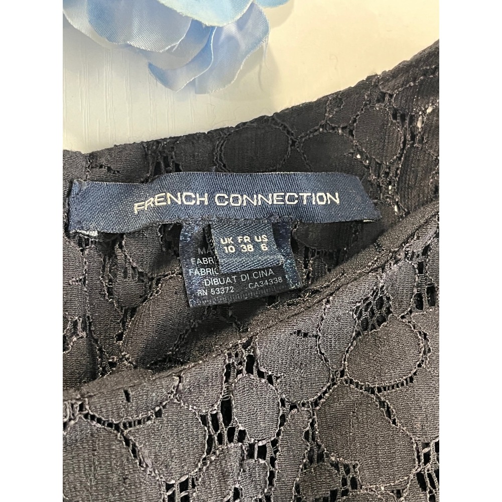 French Connection Black Lace Peplum Top Short Sleeve Zipper Back Women's Size S - Picture 5 of 8